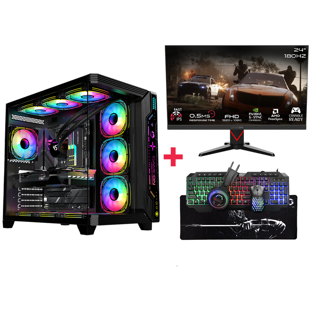 Customized Gaming PC Bundle - Intel i5 14400F Processor, 16GB RAM, 1TB SSD, RTX 3050 6GB, 650W PSU, 24" FHD 180Hz Monitor & All-In-One Gaming Bundle (Keyboard, Headset, Mouse & Mousepad) - Black