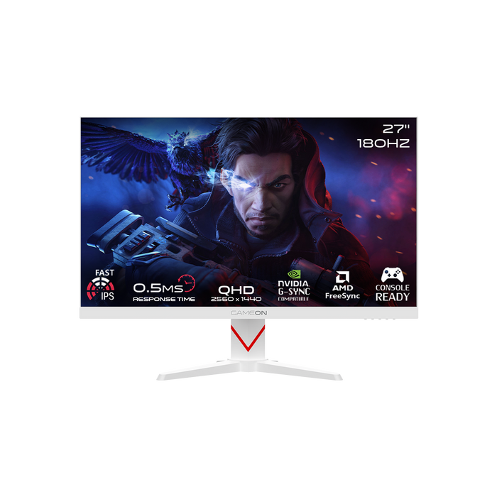 GAMEON GOAD27QHD180IPS Dominator Series 27" QHD, 180Hz, MPRT 0.5ms, HDMI 2.1, Fast IPS Gaming Monitor (Supports PS5) - White