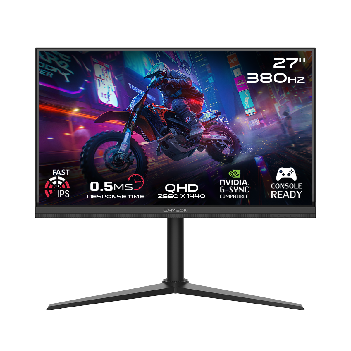GAMEON GOMP27QHD380IPS Midnight Pro Series 27" QHD, 380Hz, MPRT 0.5ms, HDMI 2.1, Fast IPS Gaming Monitor (Supports PS5) - Black