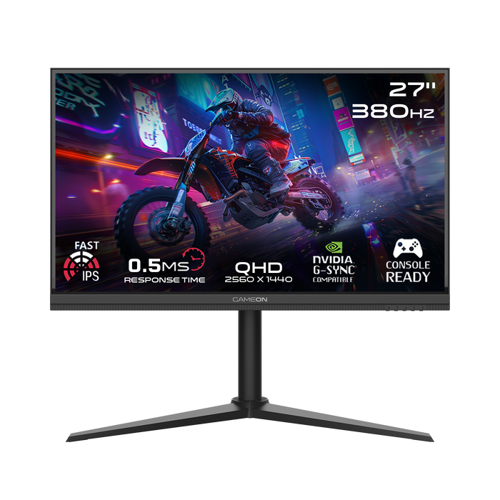 GAMEON GOMP27QHD380IPS Midnight Pro Series 27" QHD, 380Hz, MPRT 0.5ms, HDMI 2.1, Fast IPS Gaming Monitor (Supports PS5) - Black