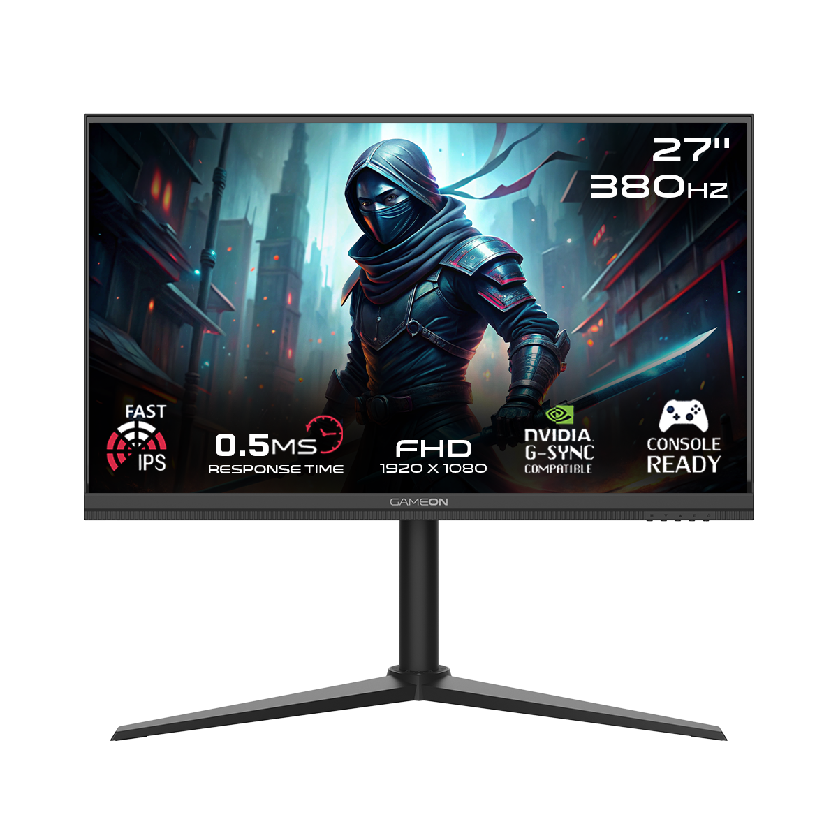 GAMEON GOMP27FHD380IPS Midnight Pro Series 27" FHD, 380Hz, MPRT 0.5ms, HDMI 2.1, Fast IPS Gaming Monitor (Supports PS5) - Black