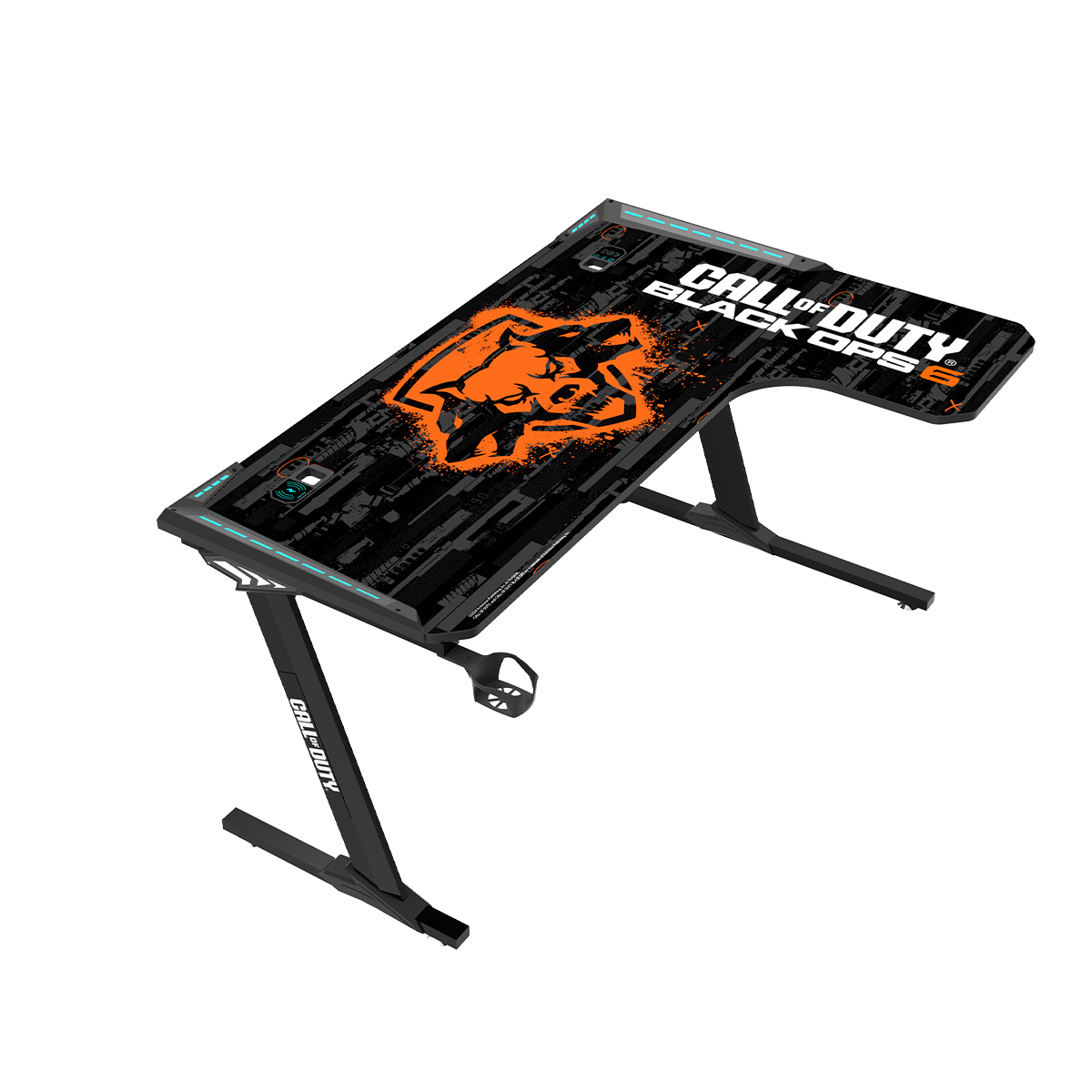 Call Of Duty (COD) Raptor BLKOPS6-R Series L-Shaped RGB Flowing Light Gaming Desk With Mouse pad, Headphone Hook, Cup Holder, Cable Management, Gamepad Holder, Qi Wireless Charger & USB Hub - Black