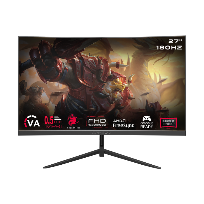 GAMEON GOC27F180VA Pro Series 27" FHD, 180Hz, MPRT 0.5ms, HDMI 2.1, VA Panel Curved Gaming Monitor 3000R 16:9 (Supports PS5) - Black