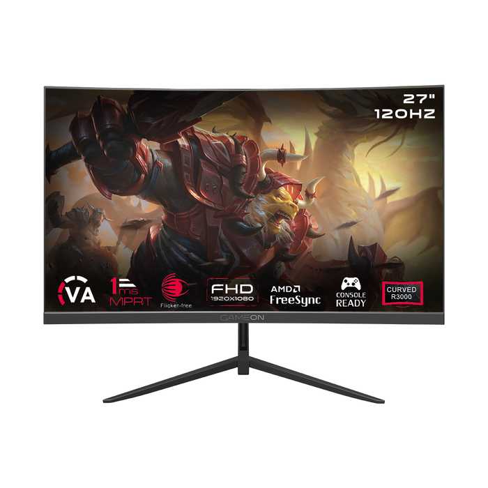 GAMEON GOC27F120VA Pro Series 27" FHD, 120Hz, MPRT 1ms, HDMI 2.1, VA Panel Curved Gaming Monitor 3000R 16:9 (Supports PS5) - Black
