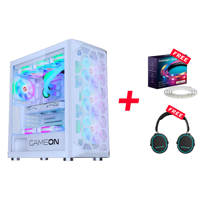 Customized Gaming PC Bundle - Intel i5 12400F Processor, 16GB RAM, 1TB SSD, RTX 3050 6GB, 650W PSU, Liquid Cooler + FREE Cololight LED Strip Light & Deltaco Gaming Headset - White