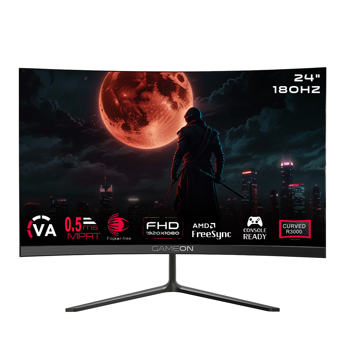GAMEON GOC24F180VA Pro Series 24" FHD, 180Hz, MPRT 0.5ms, HDMI 2.1, VA Panel Curved Gaming Monitor 3000R 16:9 (Supports PS5) - Black