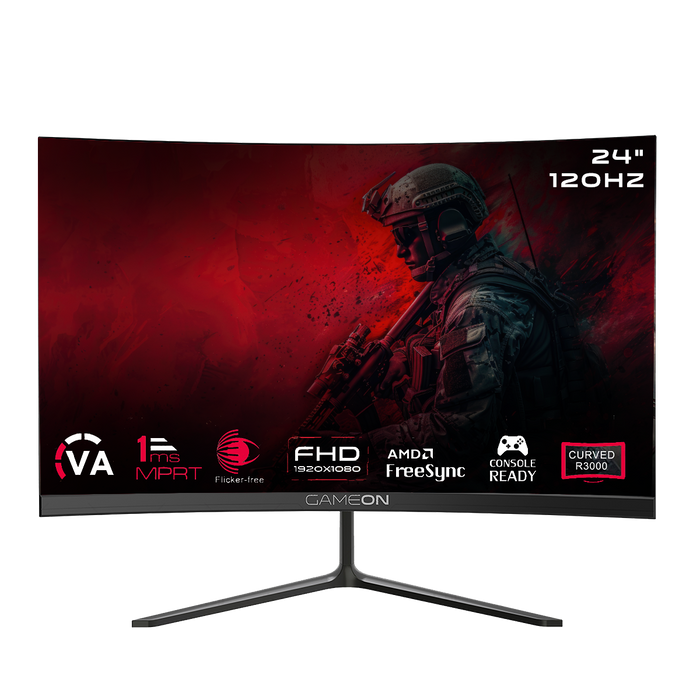 GAMEON GOC24F120VA Pro Series 24" FHD, 120Hz, MPRT 1ms, HDMI 2.1, VA Panel Curved Gaming Monitor 3000R 16:9 (Supports PS5) - Black