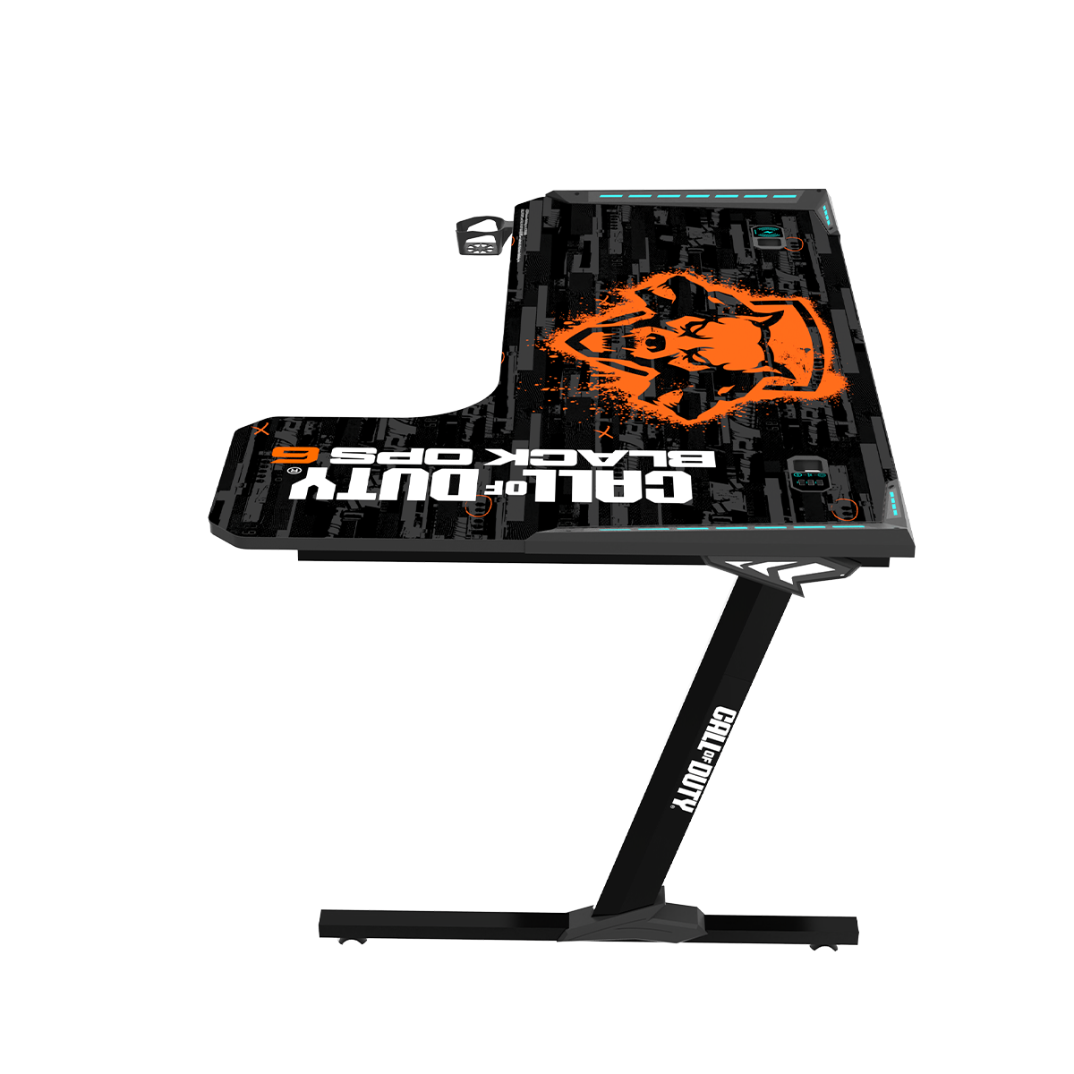 Call Of Duty (COD) Raptor BLKOPS6-R Series L-Shaped RGB Flowing Light Gaming Desk With Mouse pad, Headphone Hook, Cup Holder, Cable Management, Gamepad Holder, Qi Wireless Charger & USB Hub - Black