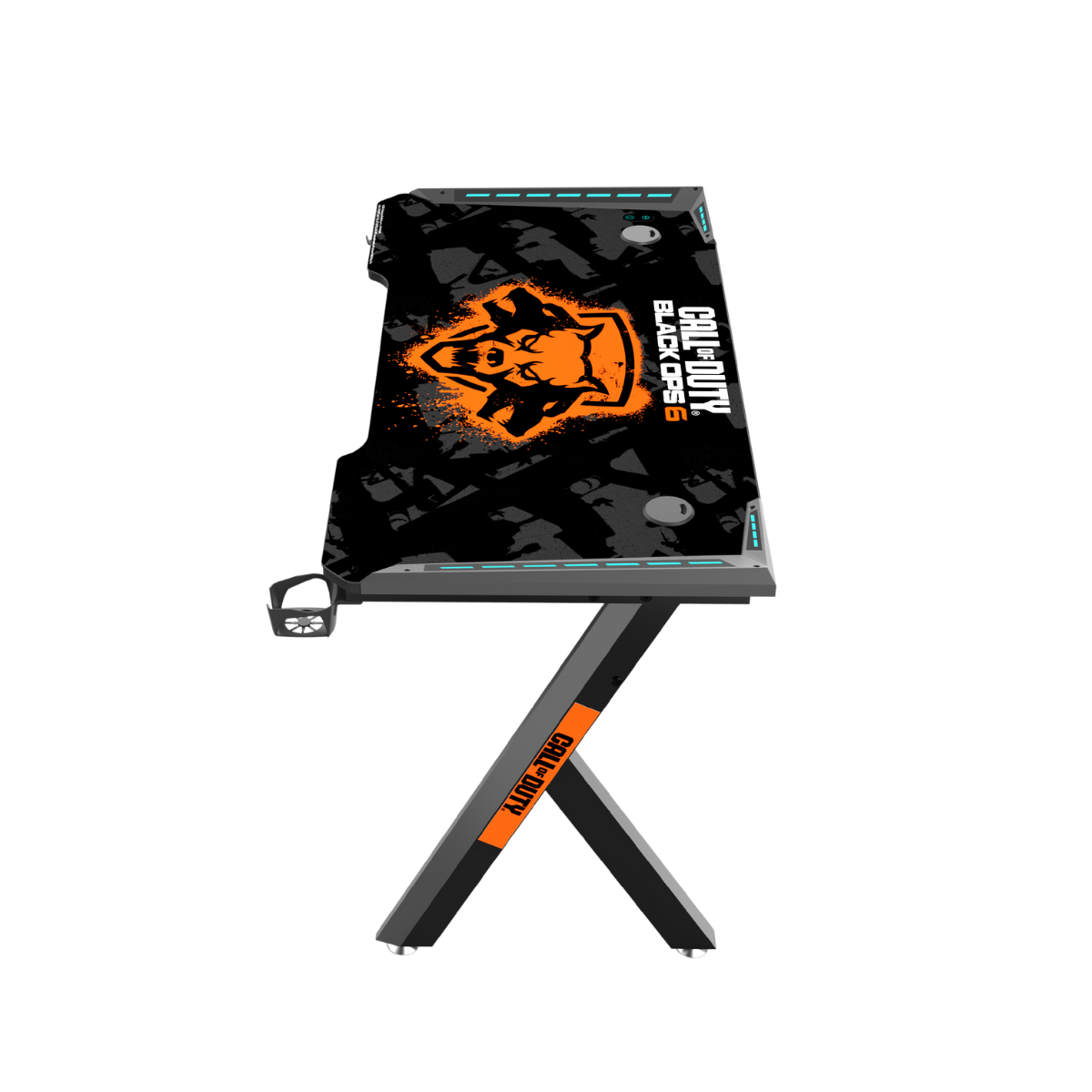 Call Of Duty (COD) Hawksbill BLKOPS6 Series RGB Flowing Light Gaming Desk With Mouse pad, Headphone Hook & Cup Holder - Black