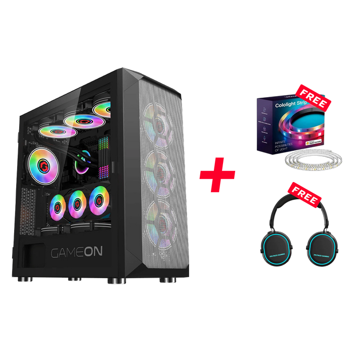 Customized Gaming PC Bundle - Intel i5 12400F Processor, 16GB RAM, 1TB SSD, RTX 3050 6GB, 650W PSU, Liquid Cooler + FREE Cololight LED Strip Light & Deltaco Gaming Headset - Black