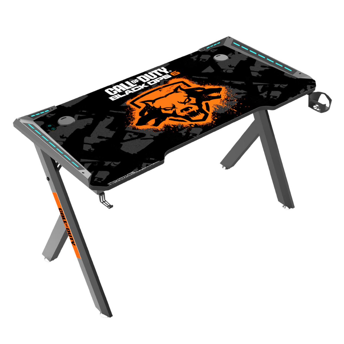 Call Of Duty (COD) Hawksbill BLKOPS6 Series RGB Flowing Light Gaming Desk With Mouse pad, Headphone Hook & Cup Holder - Black
