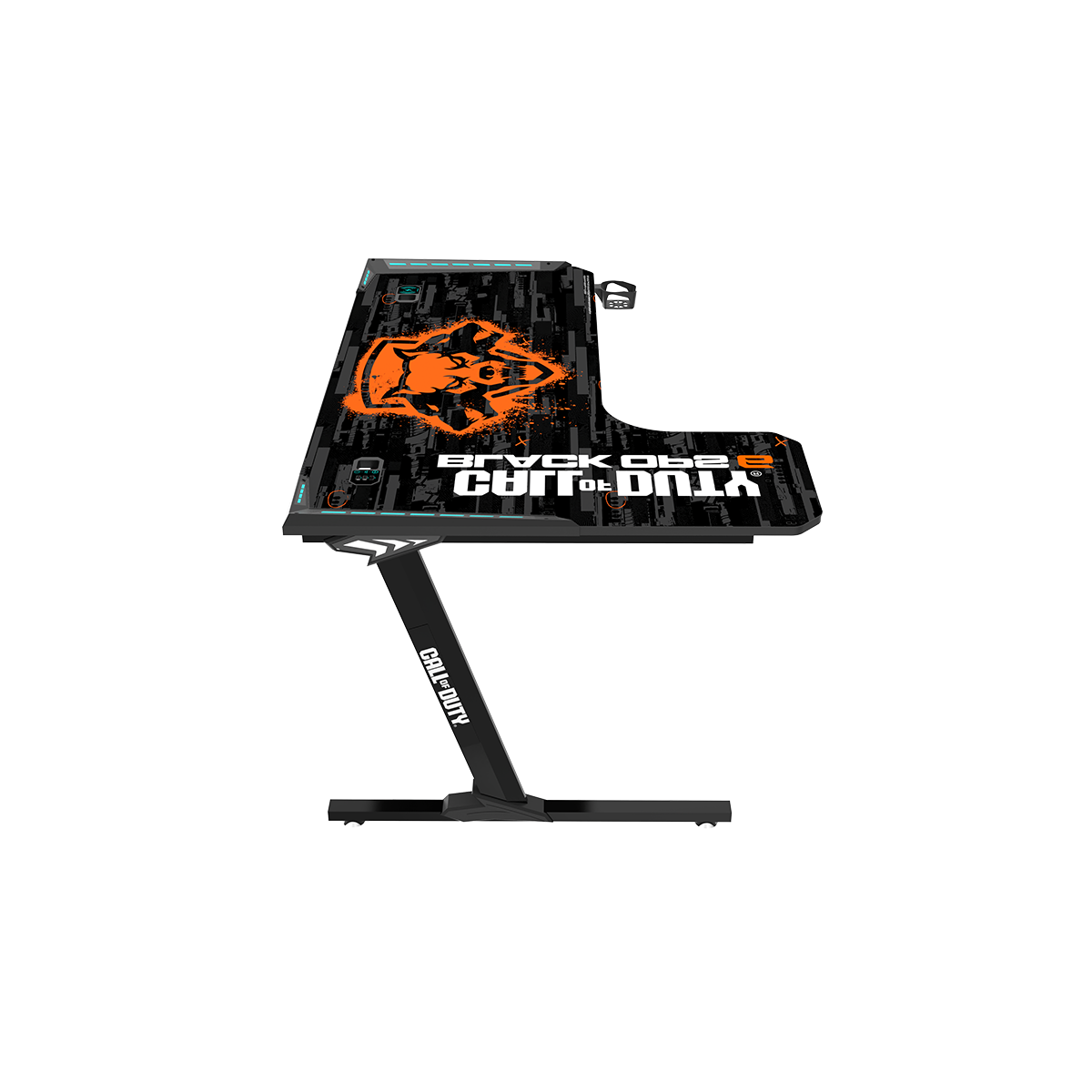 Call Of Duty (COD) Raptor BLKOPS6-L Series L-Shaped RGB Flowing Light Gaming Desk With Mouse pad, Headphone Hook, Cup Holder, Cable Management, Gamepad Holder, Qi Wireless Charger & USB Hub - Black