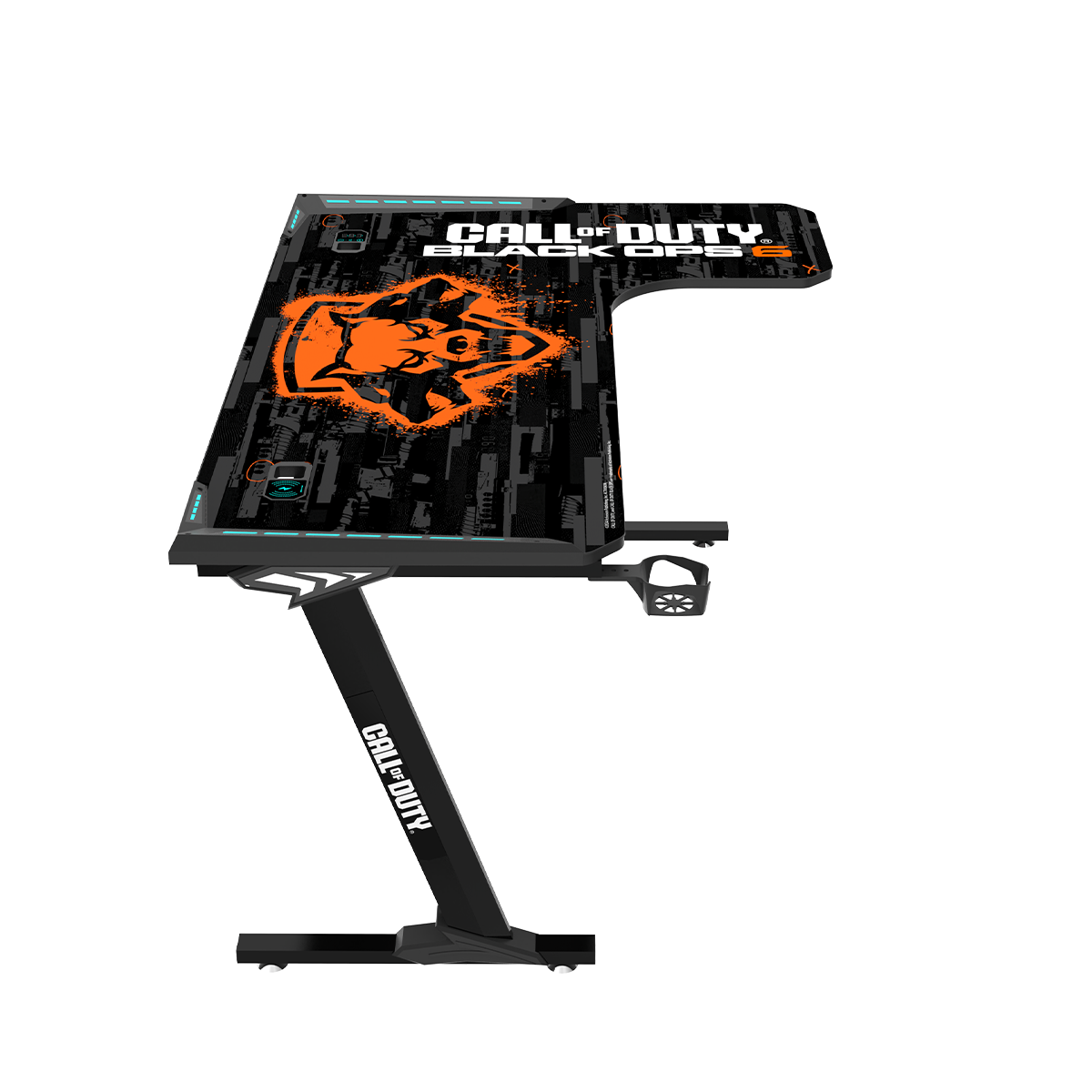 Call Of Duty (COD) Raptor BLKOPS6-R Series L-Shaped RGB Flowing Light Gaming Desk With Mouse pad, Headphone Hook, Cup Holder, Cable Management, Gamepad Holder, Qi Wireless Charger & USB Hub - Black