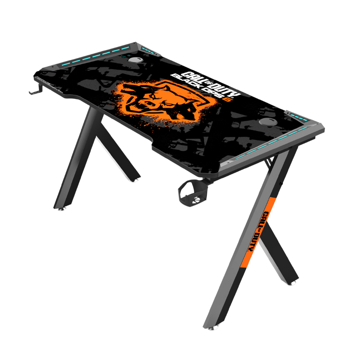 Call Of Duty (COD) Hawksbill BLKOPS6 Series RGB Flowing Light Gaming Desk With Mouse pad, Headphone Hook & Cup Holder - Black
