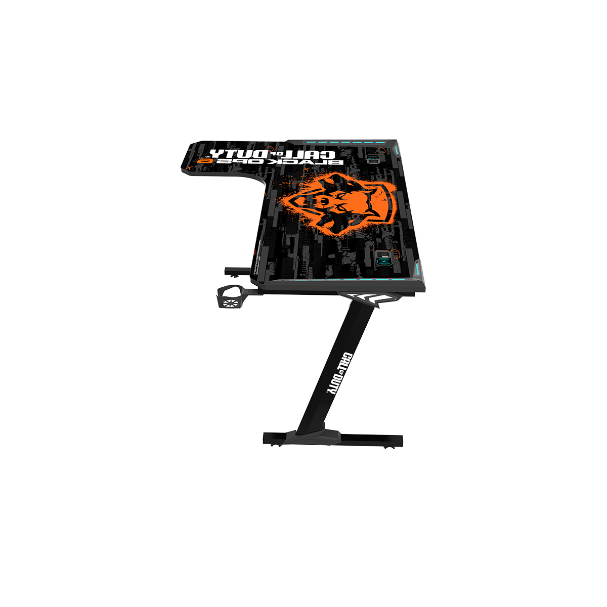Call Of Duty (COD) Raptor BLKOPS6-L Series L-Shaped RGB Flowing Light Gaming Desk With Mouse pad, Headphone Hook, Cup Holder, Cable Management, Gamepad Holder, Qi Wireless Charger & USB Hub - Black