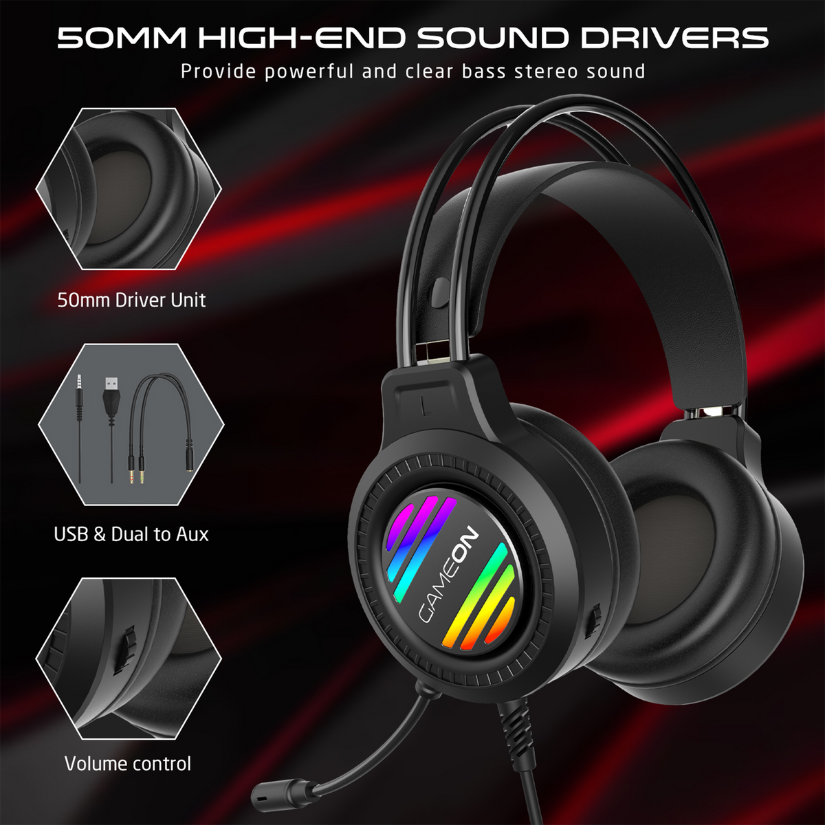 GAMEON GOT100 Ravenstrike RGB Gaming Headset - Black