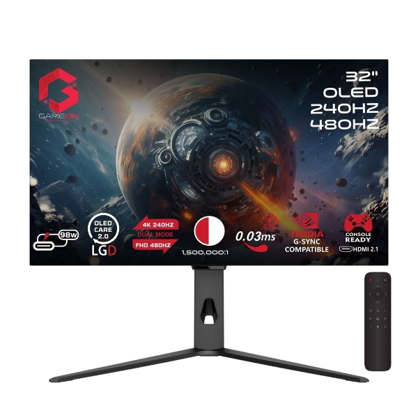 GAMEON GO32OLED4K Signature X Series 32" Dual Switch OLED 4K UHD 240Hz/FHD 480Hz, 0.03ms, HDMI 2.1, Gaming Monitor (Supports PS5) - Black