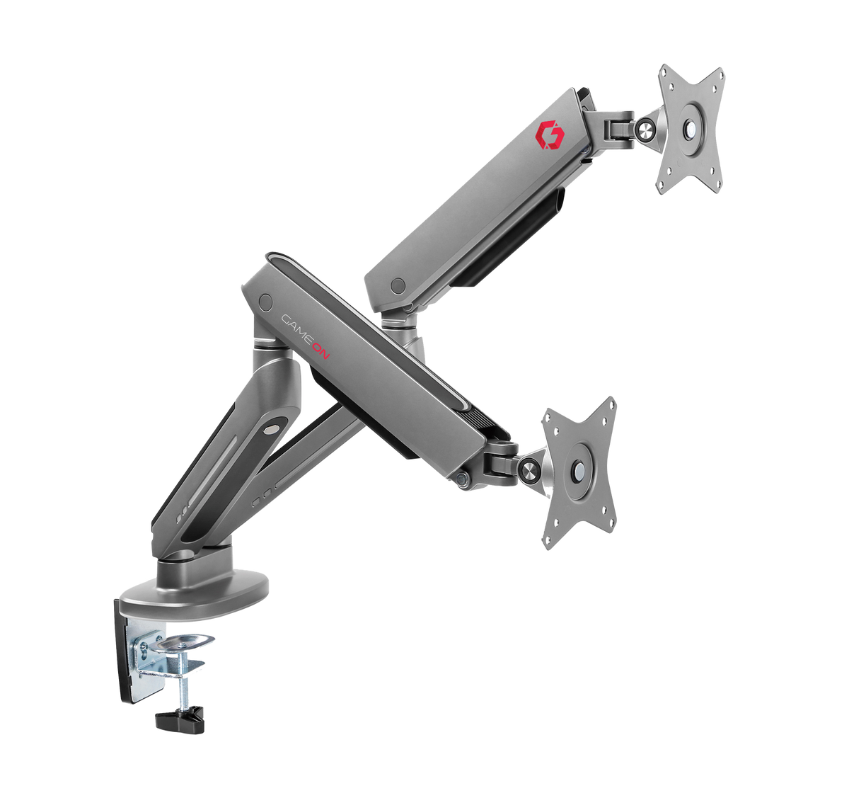 GAMEON GO-2151 PRO V2 Dual Monitor Arm For Gaming And Office Use, 17" - 32" With RGB Lighting, Each Arm Up To 9 KG, Space Grey
