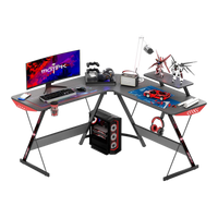 GAMEON L-Shaped Slayer I Series Gaming Desk (Size: 129*129*74cm & Table top 80*46cm) With Headset Hook, Cup Holder & Accessories Stand - Black