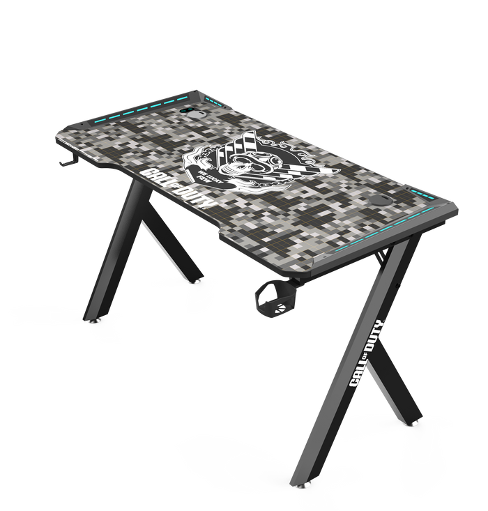 Call Of Duty (COD) Hawksbill Series RGB Flowing Light Gaming Desk With Mouse pad, Headphone Hook & Cup Holder - Black/Grey