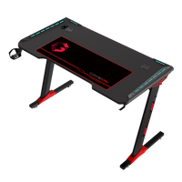 GAMEON Raptor II Series Z-Shaped RGB Flowing Light Gaming Desk (Size: 1400-600-720mm) With (800*300*3mm - Mouse pad), Headphone Hook & Cup Holder - Black