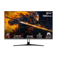 Gaming monitor with fiery design and specifications on a white background