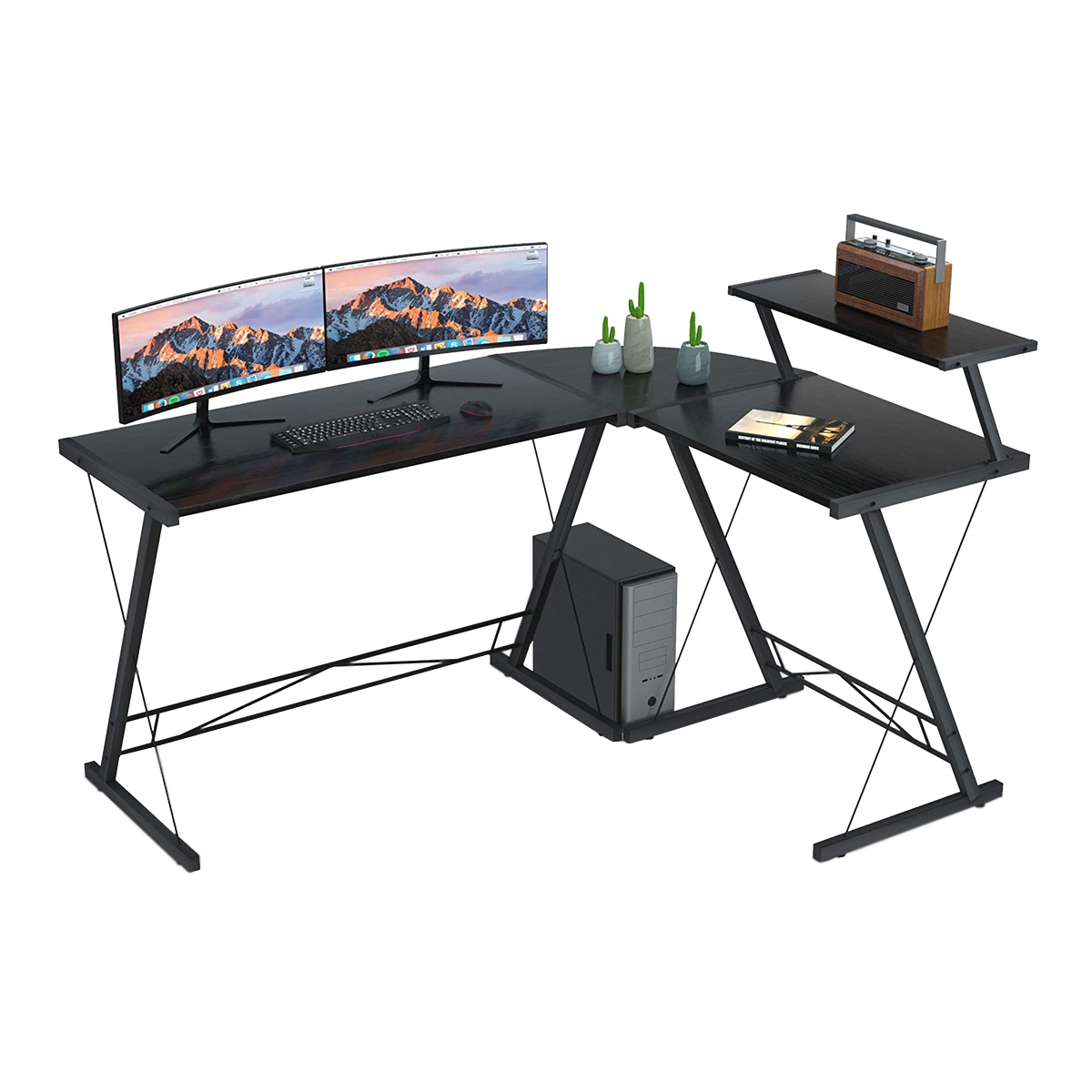 GAMEON 3 in 1 L-Shaped Slayer II XL Series Gaming Desk (Size: 150*112*74cm & Table top 100*48cm + 60*48cm) With Accessories Stand GOSLAYERXLII  - Black