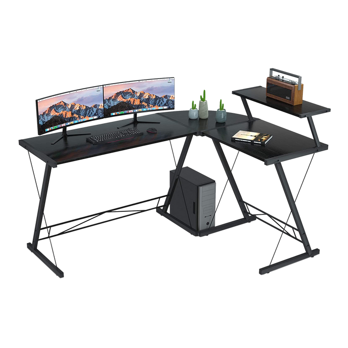GAMEON 3 in 1 L-Shaped Slayer II XL Series Gaming Desk (Size: 150*112*74cm & Table top 100*48cm + 60*48cm) With Accessories Stand GOSLAYERXLII  - Black