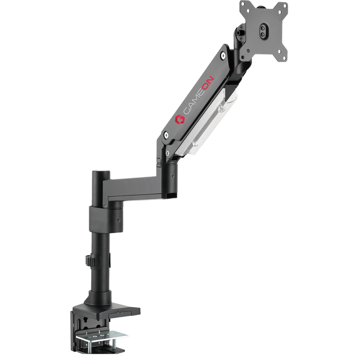 GAMEON GO-2083 Pole-Mounted Aluminum Heavy-Duty Spring-Assisted Single Monitor Arm For Gaming And Office Use, 17" - 49", Flat Monitor Up To 18 KG & Curve Monitor Up To 14 KG, Black