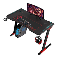 GAMEON Raptor II Series Z-Shaped RGB Flowing Light Gaming Desk (Size: 1400-600-720mm) With (800*300*3mm - Mouse pad), Headphone Hook & Cup Holder - Black