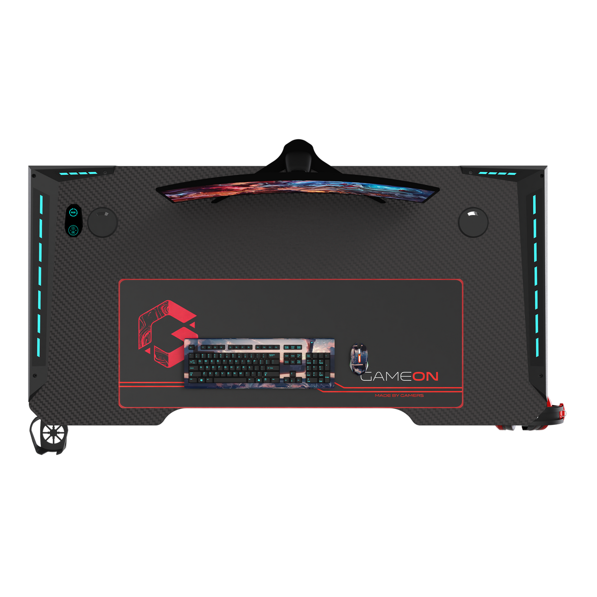 GAMEON Hawksbill Series RGB Flowing Light Gaming Desk (Size: 1200-600-720mm) With (800*300*3mm - Mouse pad), Headphone Hook & Cup Holder - Black