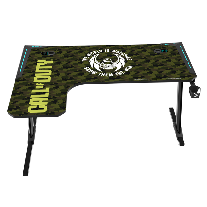Call Of Duty (COD) Phantom XL-L Series L-Shaped RGB Flowing Light Gaming Desk With Mouse pad, Headphone Hook, Cup Holder, Cable Management, Gamepad Holder, Qi Wireless Charger & USB Hub - Black/Green