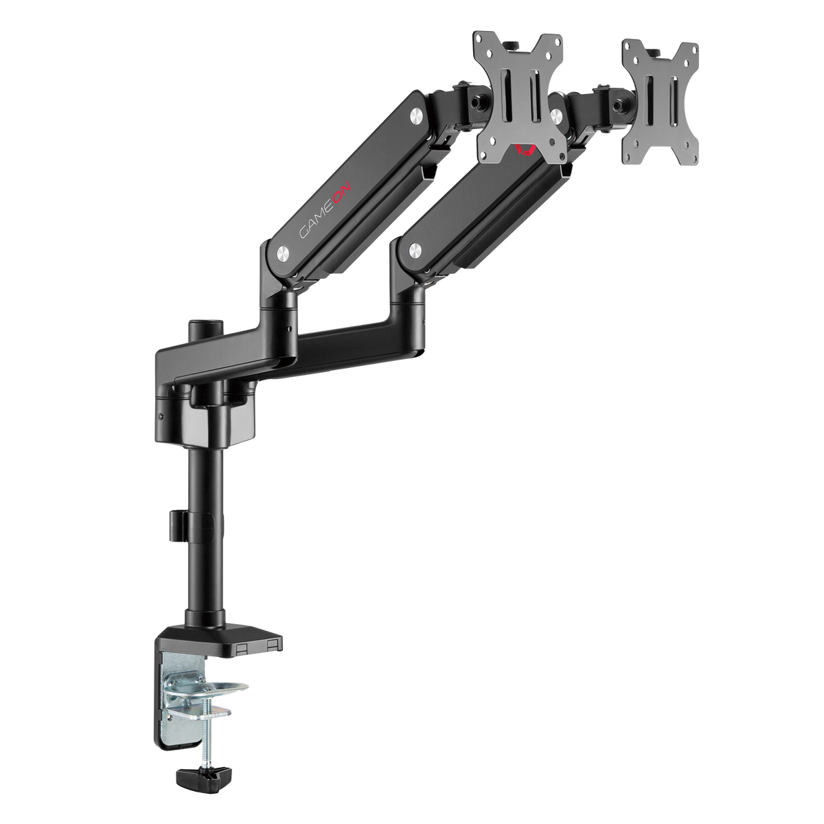GAMEON GO-2045 Pole-Mounted Spring-Assisted Dual Monitor Arm For Gaming And Office Use, 17" - 32", Each Arm Up To 9 KG, Black