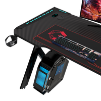 GAMEON Hawksbill Series RGB Flowing Light Gaming Desk (Size: 1200-600-720mm) With (800*300*3mm - Mouse pad), Headphone Hook & Cup Holder - Black