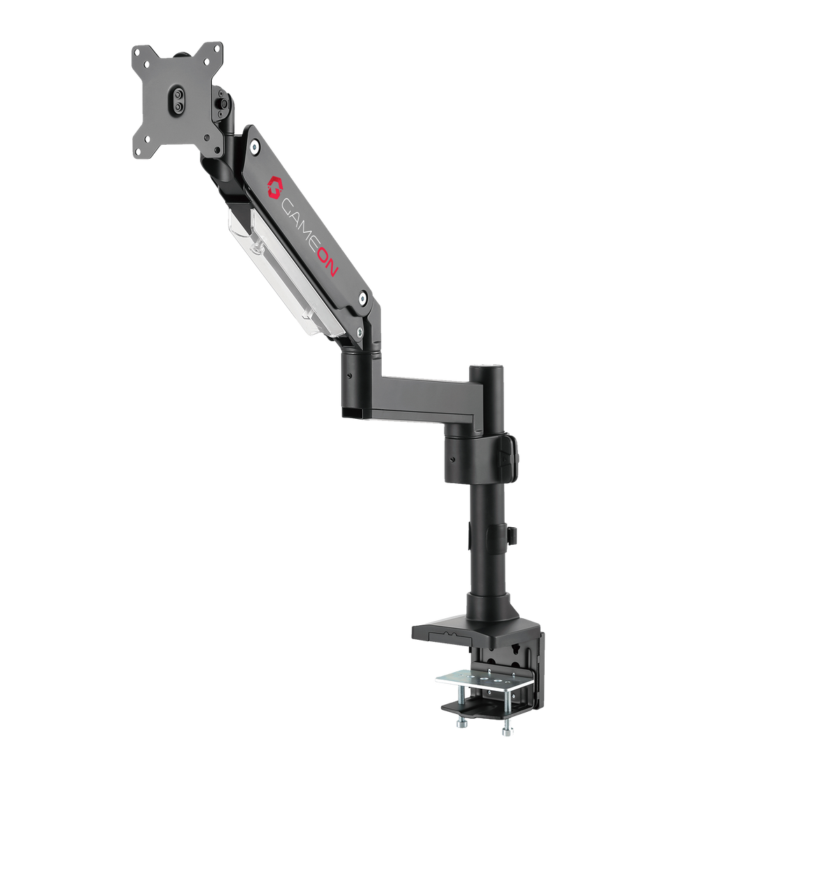 GAMEON GO-2083 Pole-Mounted Aluminum Heavy-Duty Spring-Assisted Single Monitor Arm For Gaming And Office Use, 17" - 49", Flat Monitor Up To 18 KG & Curve Monitor Up To 14 KG, Black