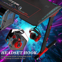 GAMEON Raptor II Series Z-Shaped RGB Flowing Light Gaming Desk (Size: 1400-600-720mm) With (800*300*3mm - Mouse pad), Headphone Hook & Cup Holder - Black