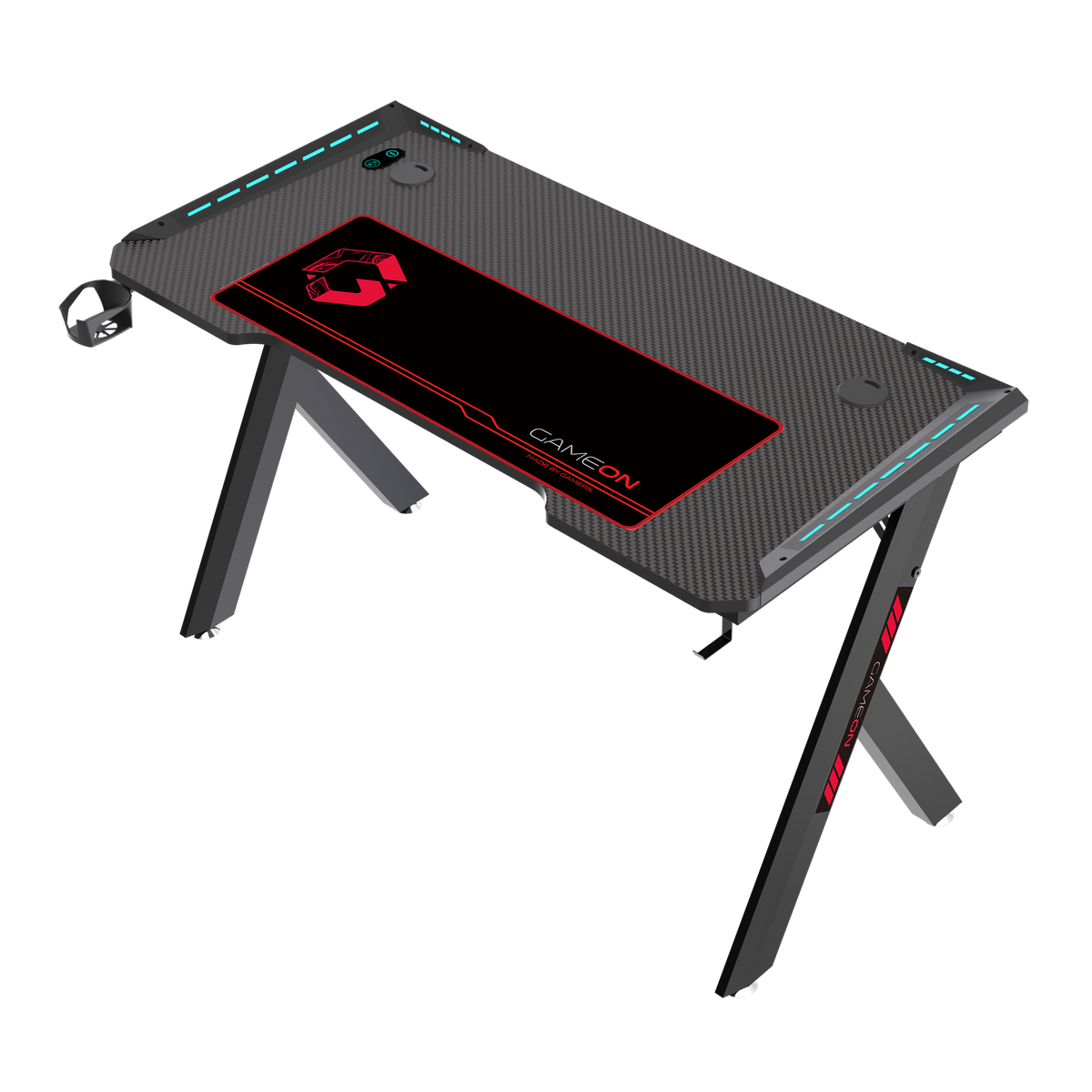 GAMEON Hawksbill Series RGB Flowing Light Gaming Desk (Size: 1200-600-720mm) With (800*300*3mm - Mouse pad), Headphone Hook & Cup Holder - Black