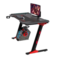 GAMEON Raptor II Series Z-Shaped RGB Flowing Light Gaming Desk (Size: 1400-600-720mm) With (800*300*3mm - Mouse pad), Headphone Hook & Cup Holder - Black
