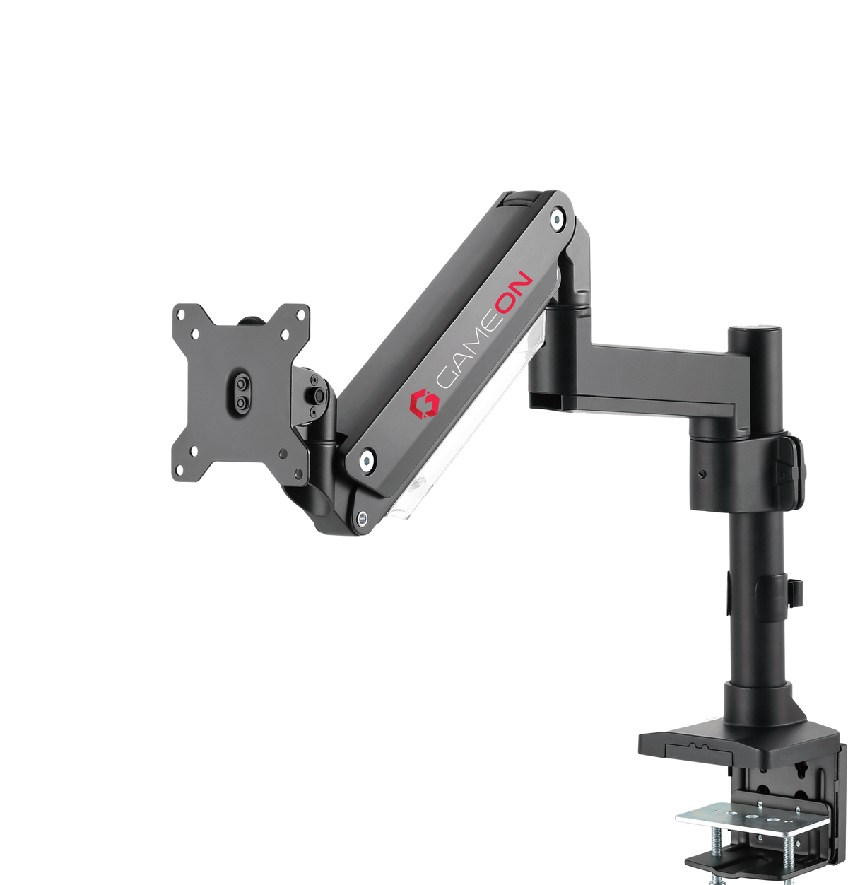 GAMEON GO-2083 Pole-Mounted Aluminum Heavy-Duty Spring-Assisted Single Monitor Arm For Gaming And Office Use, 17" - 49", Flat Monitor Up To 18 KG & Curve Monitor Up To 14 KG, Black