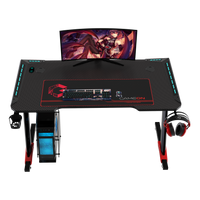 GAMEON Raptor II Series Z-Shaped RGB Flowing Light Gaming Desk (Size: 1400-600-720mm) With (800*300*3mm - Mouse pad), Headphone Hook & Cup Holder - Black
