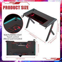 GAMEON Hawksbill Series RGB Flowing Light Gaming Desk (Size: 1200-600-720mm) With (800*300*3mm - Mouse pad), Headphone Hook & Cup Holder - Black