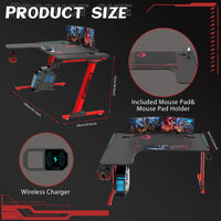 GAMEON Phantom XL-L Series L-Shaped RGB Flowing Light Gaming Desk With Mouse pad, Headphone Hook, Cup Holder, Cable Management, Gamepad Holder, Qi Wireless Charger & USB Hub - Black