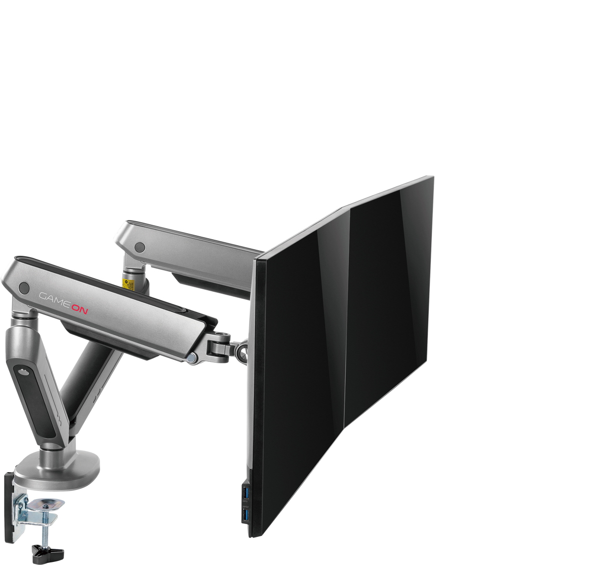 GAMEON GO-2151 PRO V2 Dual Monitor Arm For Gaming And Office Use, 17" - 32" With RGB Lighting, Each Arm Up To 9 KG, Space Grey
