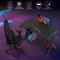 GAMEON Hawksbill Series RGB Flowing Light Gaming Desk (Size: 1200-600-720mm) With (800*300*3mm - Mouse pad), Headphone Hook & Cup Holder - Black