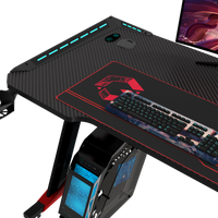 GAMEON Raptor II Series Z-Shaped RGB Flowing Light Gaming Desk (Size: 1400-600-720mm) With (800*300*3mm - Mouse pad), Headphone Hook & Cup Holder - Black