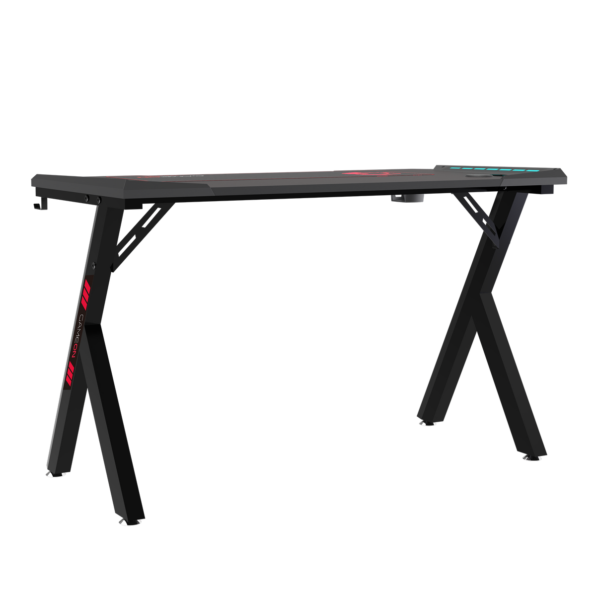 GAMEON Hawksbill Series RGB Flowing Light Gaming Desk (Size: 1200-600-720mm) With (800*300*3mm - Mouse pad), Headphone Hook & Cup Holder - Black