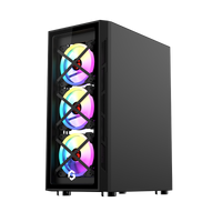 Black computer case with RGB lighting on a white background