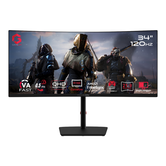 GAMEON GOC34WQHD120VA Spectra Pro Series 34" WQHD, 120Hz, MPRT 0.5ms, HDMI 2.1, Fast VA Panel Curved Gaming Monitor 1500R 21:9 (Supports PS5) - Black