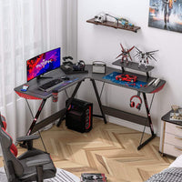 GAMEON L-Shaped Slayer I Series Gaming Desk (Size: 129*129*74cm & Table top 80*46cm) With Headset Hook, Cup Holder & Accessories Stand - Black