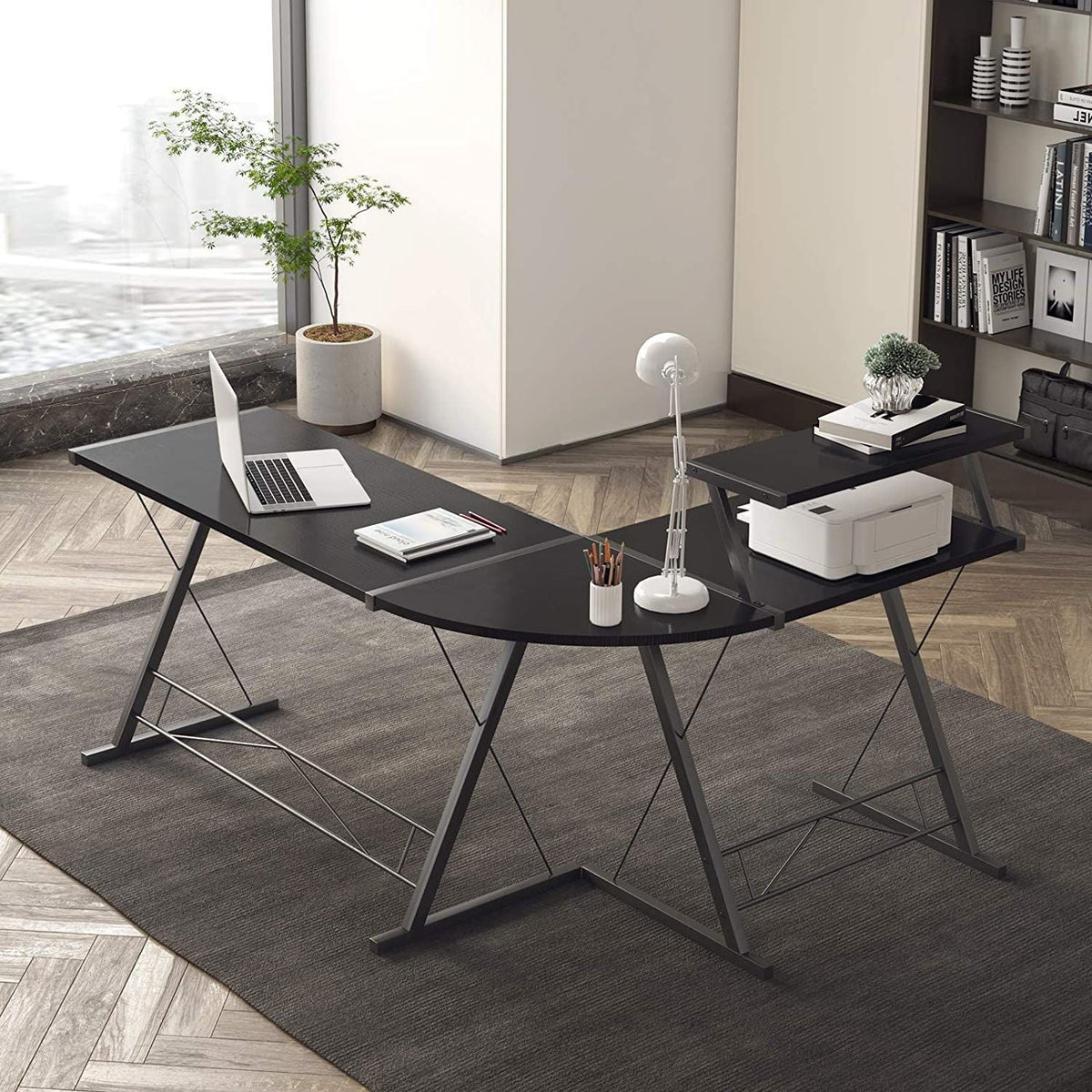 GAMEON 3 in 1 L-Shaped Slayer II XL Series Gaming Desk (Size: 150*112*74cm & Table top 100*48cm + 60*48cm) With Accessories Stand GOSLAYERXLII  - Black